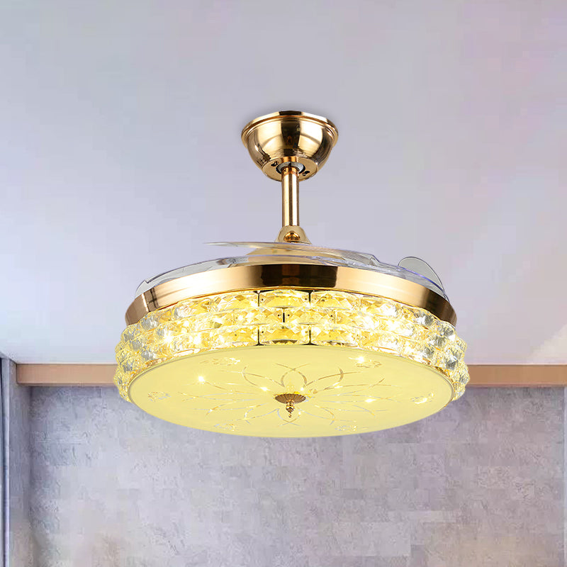 Circular Crystal Semi Flush Light Fixture Minimalist Hall 42.5" Wide LED Ceiling Fan with 3 Clear Blades Gold Clearhalo 'Ceiling Fans with Lights' 'Ceiling Fans' 'Modern Ceiling Fans' 'Modern' Lighting' 920422