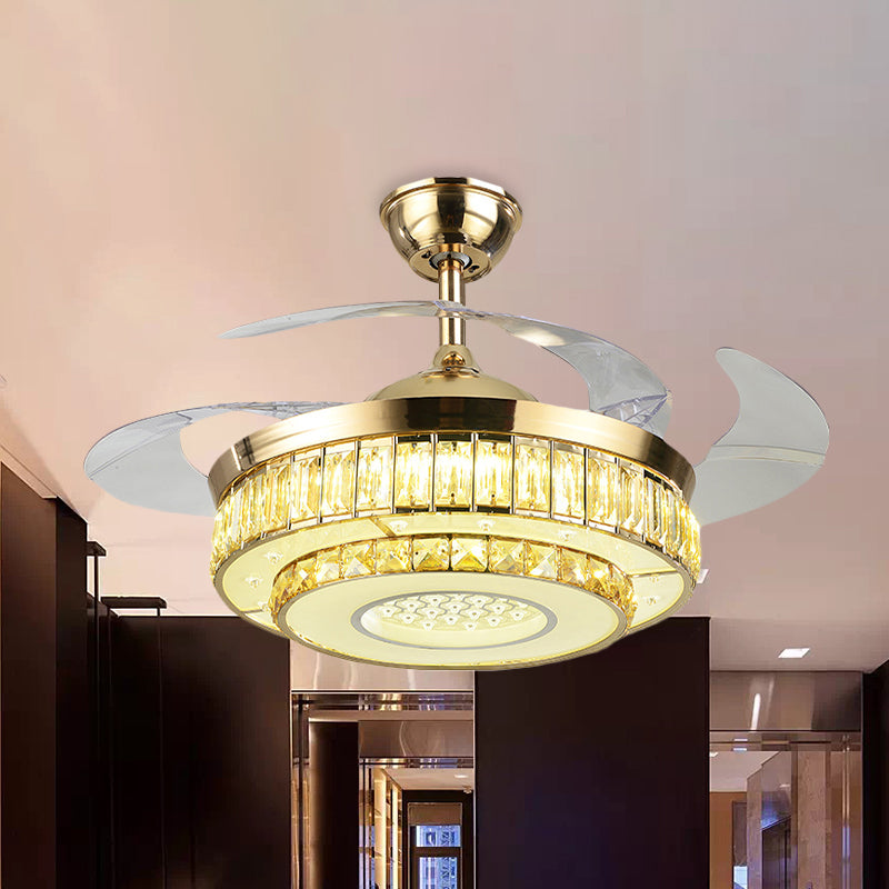 42.5" Wide 3-Blade Gold LED Semi Flush Modern Beveled Crystal-Encrusted Tiers Flush Mount Ceiling Fan Light Gold Clearhalo 'Ceiling Fans with Lights' 'Ceiling Fans' 'Modern Ceiling Fans' 'Modern' Lighting' 920426