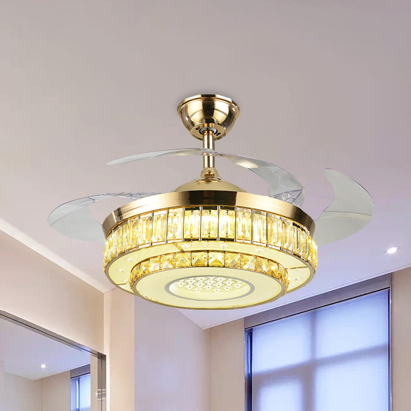 42.5" Wide 3-Blade Gold LED Semi Flush Modern Beveled Crystal-Encrusted Tiers Flush Mount Ceiling Fan Light Clearhalo 'Ceiling Fans with Lights' 'Ceiling Fans' 'Modern Ceiling Fans' 'Modern' Lighting' 920427