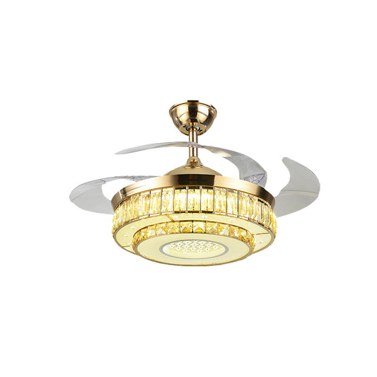 42.5" Wide 3-Blade Gold LED Semi Flush Modern Beveled Crystal-Encrusted Tiers Flush Mount Ceiling Fan Light Clearhalo 'Ceiling Fans with Lights' 'Ceiling Fans' 'Modern Ceiling Fans' 'Modern' Lighting' 920428