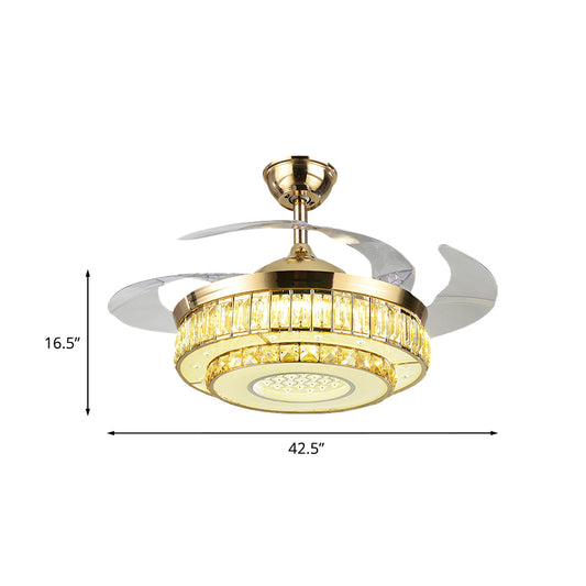 42.5" Wide 3-Blade Gold LED Semi Flush Modern Beveled Crystal-Encrusted Tiers Flush Mount Ceiling Fan Light Clearhalo 'Ceiling Fans with Lights' 'Ceiling Fans' 'Modern Ceiling Fans' 'Modern' Lighting' 920429