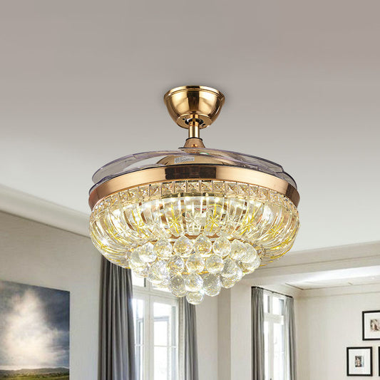 3 Blades Crystal LED Ceiling Fan Light Modernist Gold Conic Living Room Semi-Flush Mount, 42.5" W Gold Clearhalo 'Ceiling Fans with Lights' 'Ceiling Fans' 'Modern Ceiling Fans' 'Modern' Lighting' 920430