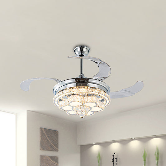 Crystal-Encrusted Chrome Fan Light Kit Floral 3-Blade Modernist LED Semi Mount Lighting, 19.5" Width Clearhalo 'Ceiling Fans with Lights' 'Ceiling Fans' 'Modern Ceiling Fans' 'Modern' Lighting' 920435