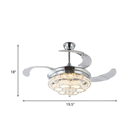 Crystal-Encrusted Chrome Fan Light Kit Floral 3-Blade Modernist LED Semi Mount Lighting, 19.5" Width Clearhalo 'Ceiling Fans with Lights' 'Ceiling Fans' 'Modern Ceiling Fans' 'Modern' Lighting' 920437