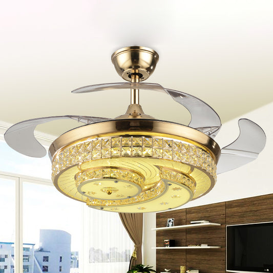 3 Blades Crescent Bedroom Fan Lighting Simplicity Crystal Gold LED Semi Flush Mount Ceiling Fixture, 42.5" Wide Clearhalo 'Ceiling Fans with Lights' 'Ceiling Fans' 'Modern Ceiling Fans' 'Modern' Lighting' 920439