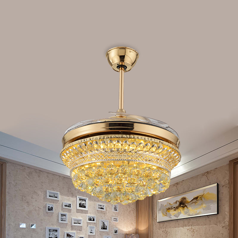 43" Wide Scalloped LED Fan Lamp Modern Stylish Gold Crystal Orbs Semi Flush Light Fixture with 4 Blades Clearhalo 'Ceiling Fans with Lights' 'Ceiling Fans' 'Modern Ceiling Fans' 'Modern' Lighting' 920443