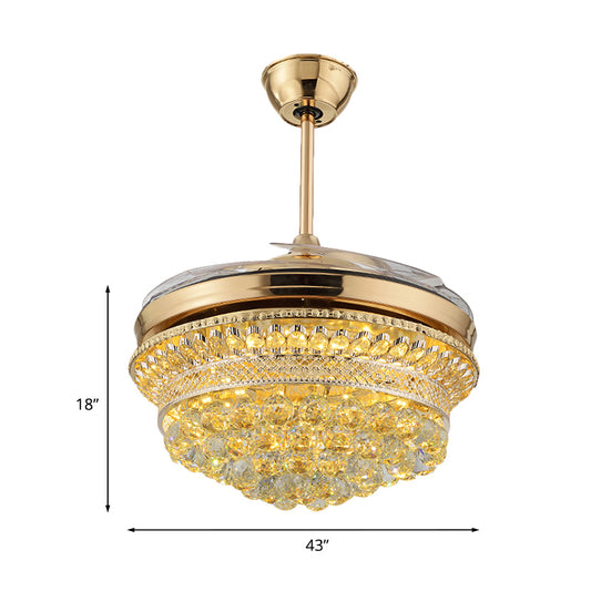 43" Wide Scalloped LED Fan Lamp Modern Stylish Gold Crystal Orbs Semi Flush Light Fixture with 4 Blades Clearhalo 'Ceiling Fans with Lights' 'Ceiling Fans' 'Modern Ceiling Fans' 'Modern' Lighting' 920445