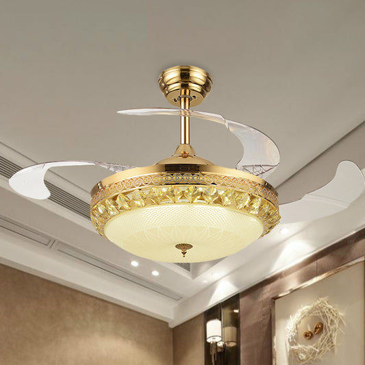 42.5" Wide Gold Bowl Fan Light Fixture Simple Crystal 3 Blades Family Room LED Semi Mount Lighting Gold B Clearhalo 'Ceiling Fans with Lights' 'Ceiling Fans' 'Modern Ceiling Fans' 'Modern' Lighting' 920446