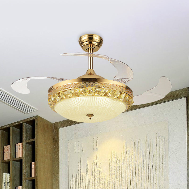 42.5" Wide Gold Bowl Fan Light Fixture Simple Crystal 3 Blades Family Room LED Semi Mount Lighting Clearhalo 'Ceiling Fans with Lights' 'Ceiling Fans' 'Modern Ceiling Fans' 'Modern' Lighting' 920447