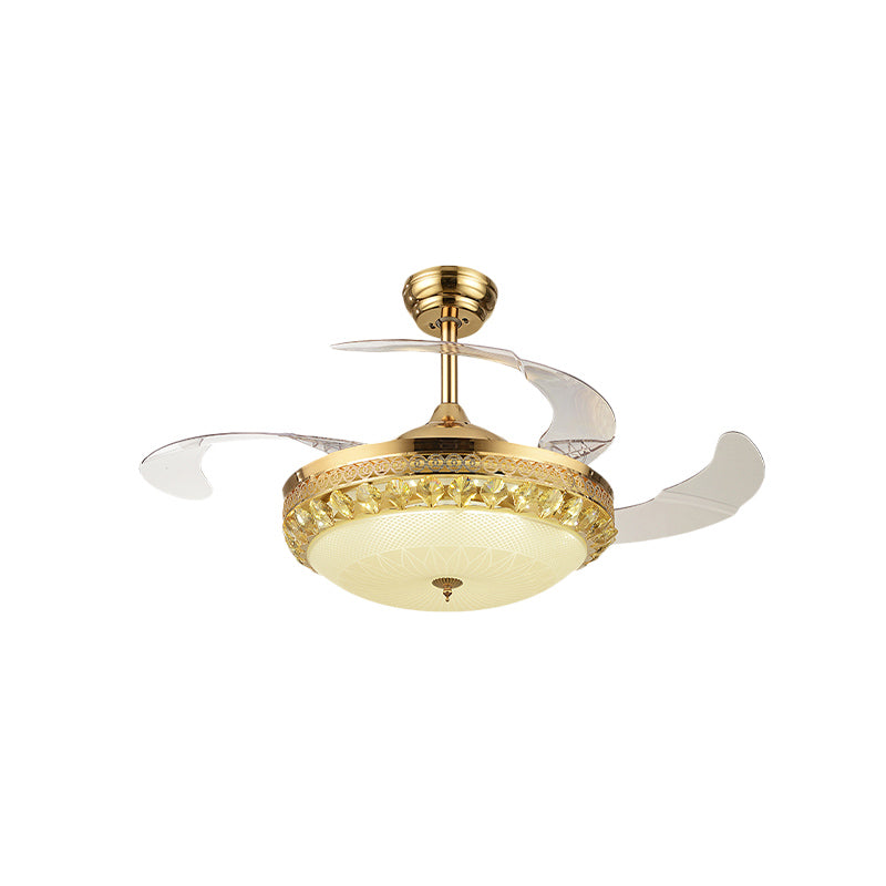42.5" Wide Gold Bowl Fan Light Fixture Simple Crystal 3 Blades Family Room LED Semi Mount Lighting Clearhalo 'Ceiling Fans with Lights' 'Ceiling Fans' 'Modern Ceiling Fans' 'Modern' Lighting' 920448