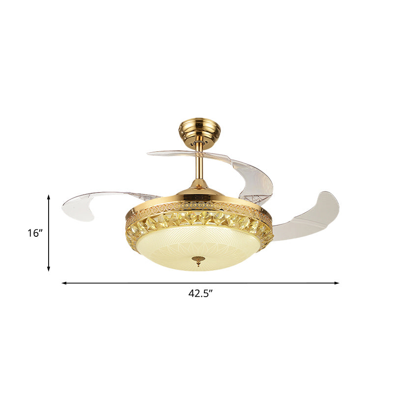 42.5" Wide Gold Bowl Fan Light Fixture Simple Crystal 3 Blades Family Room LED Semi Mount Lighting Clearhalo 'Ceiling Fans with Lights' 'Ceiling Fans' 'Modern Ceiling Fans' 'Modern' Lighting' 920449