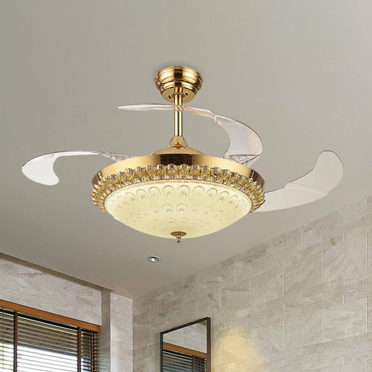 42.5" Wide Gold Bowl Fan Light Fixture Simple Crystal 3 Blades Family Room LED Semi Mount Lighting Gold A Clearhalo 'Ceiling Fans with Lights' 'Ceiling Fans' 'Modern Ceiling Fans' 'Modern' Lighting' 920450