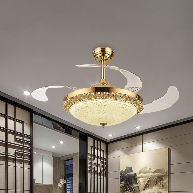 42.5" Wide Gold Bowl Fan Light Fixture Simple Crystal 3 Blades Family Room LED Semi Mount Lighting Clearhalo 'Ceiling Fans with Lights' 'Ceiling Fans' 'Modern Ceiling Fans' 'Modern' Lighting' 920451