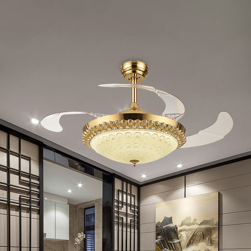 42.5" Wide Gold Bowl Fan Light Fixture Simple Crystal 3 Blades Family Room LED Semi Mount Lighting Clearhalo 'Ceiling Fans with Lights' 'Ceiling Fans' 'Modern Ceiling Fans' 'Modern' Lighting' 920451