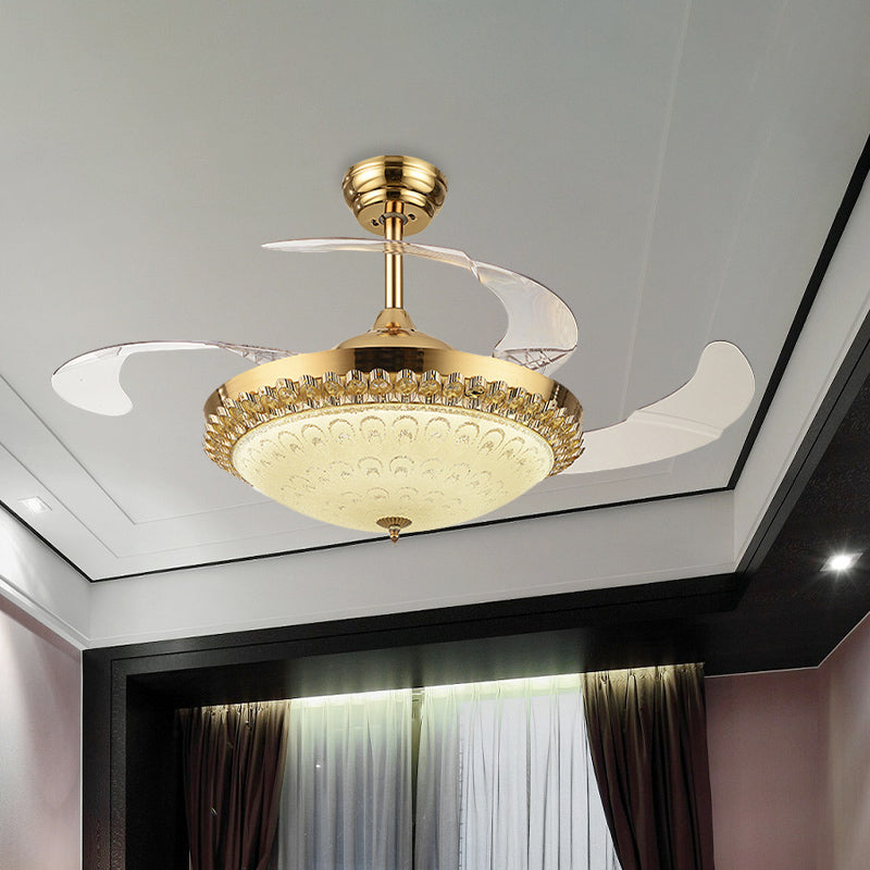 42.5" Wide Gold Bowl Fan Light Fixture Simple Crystal 3 Blades Family Room LED Semi Mount Lighting Clearhalo 'Ceiling Fans with Lights' 'Ceiling Fans' 'Modern Ceiling Fans' 'Modern' Lighting' 920452