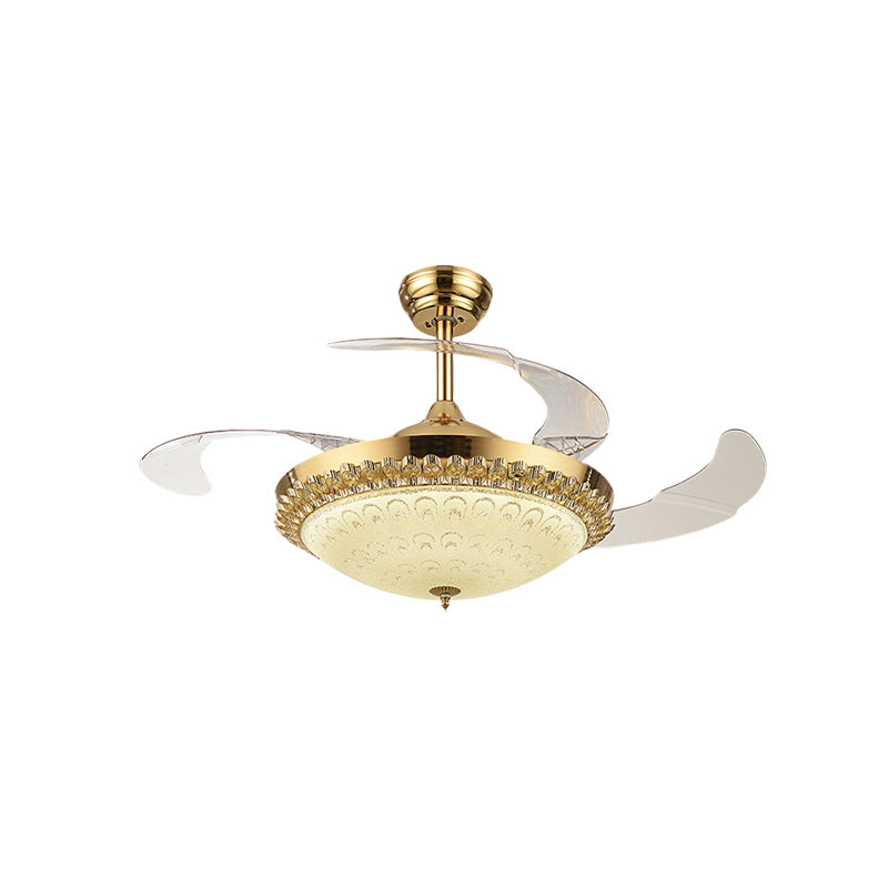 42.5" Wide Gold Bowl Fan Light Fixture Simple Crystal 3 Blades Family Room LED Semi Mount Lighting Clearhalo 'Ceiling Fans with Lights' 'Ceiling Fans' 'Modern Ceiling Fans' 'Modern' Lighting' 920453