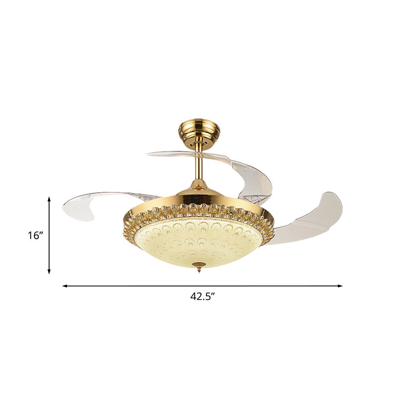 42.5" Wide Gold Bowl Fan Light Fixture Simple Crystal 3 Blades Family Room LED Semi Mount Lighting Clearhalo 'Ceiling Fans with Lights' 'Ceiling Fans' 'Modern Ceiling Fans' 'Modern' Lighting' 920454
