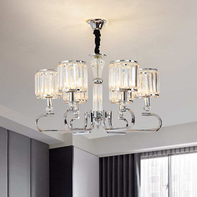 Clear Crystal Prism Cylinder Chandelier Contemporary 6 Heads Bedroom Pendant Light Fixture Clear Clearhalo 'Ceiling Lights' 'Chandeliers' 'Clear' 'Industrial' 'Modern Chandeliers' 'Modern' 'Tiffany' 'Traditional Chandeliers' Lighting' 920469