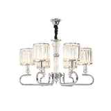 Clear Crystal Prism Cylinder Chandelier Contemporary 6 Heads Bedroom Pendant Light Fixture Clearhalo 'Ceiling Lights' 'Chandeliers' 'Clear' 'Industrial' 'Modern Chandeliers' 'Modern' 'Tiffany' 'Traditional Chandeliers' Lighting' 920470