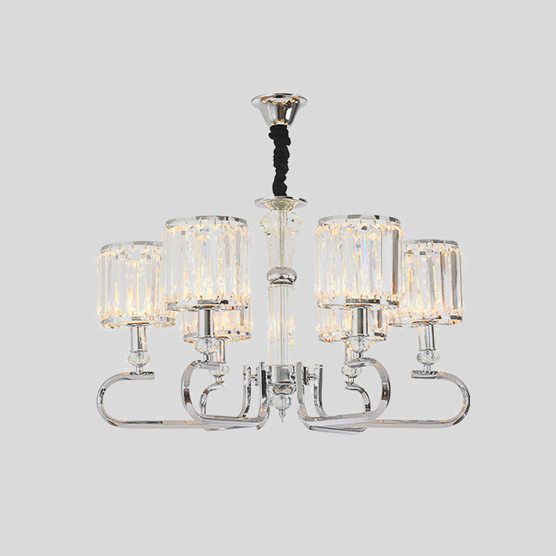 Clear Crystal Prism Cylinder Chandelier Contemporary 6 Heads Bedroom Pendant Light Fixture Clearhalo 'Ceiling Lights' 'Chandeliers' 'Clear' 'Industrial' 'Modern Chandeliers' 'Modern' 'Tiffany' 'Traditional Chandeliers' Lighting' 920471