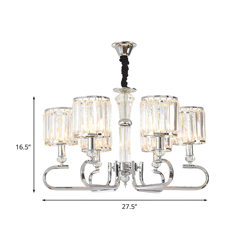 Clear Crystal Prism Cylinder Chandelier Contemporary 6 Heads Bedroom Pendant Light Fixture Clearhalo 'Ceiling Lights' 'Chandeliers' 'Clear' 'Industrial' 'Modern Chandeliers' 'Modern' 'Tiffany' 'Traditional Chandeliers' Lighting' 920472