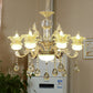 6 Lights Floral Hanging Chandelier Mid-Century Gold Crystal Ceiling Suspension Lamp Clearhalo 'Ceiling Lights' 'Chandeliers' Lighting' options 920474