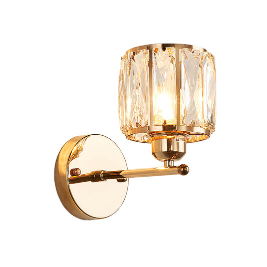 Beveled Cut Crystal Gold Wall Lamp Cylinder 1 Head Simplicity Sconce Light Fixture Clearhalo 'Cast Iron' 'Glass' 'Industrial' 'Modern wall lights' 'Modern' 'Tiffany' 'Traditional wall lights' 'Wall Lamps & Sconces' 'Wall Lights' Lighting' 920490