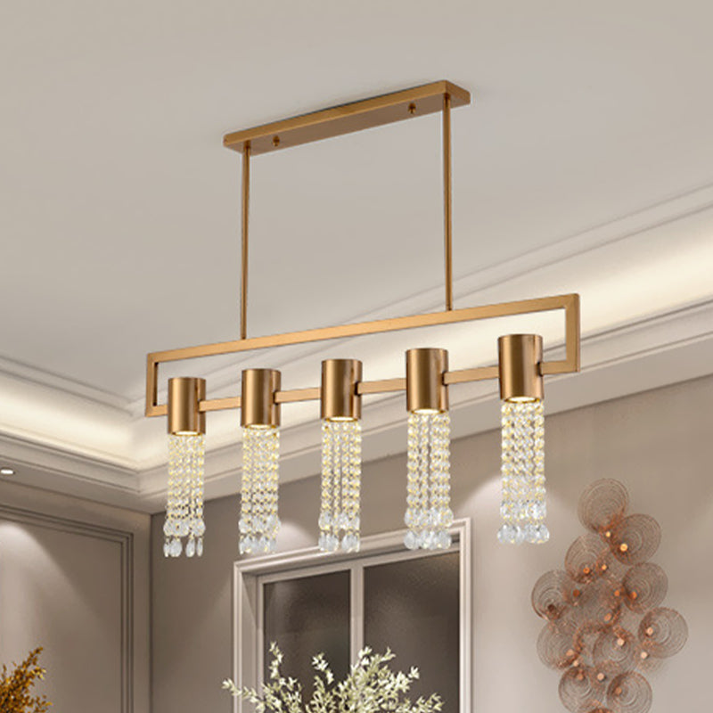 Brass 15-Light Island Pendant Postmodern Crystal Draping Linear Suspended Lighting Fixture Brass Clearhalo 'Ceiling Lights' 'Island Lights' Lighting' 920505