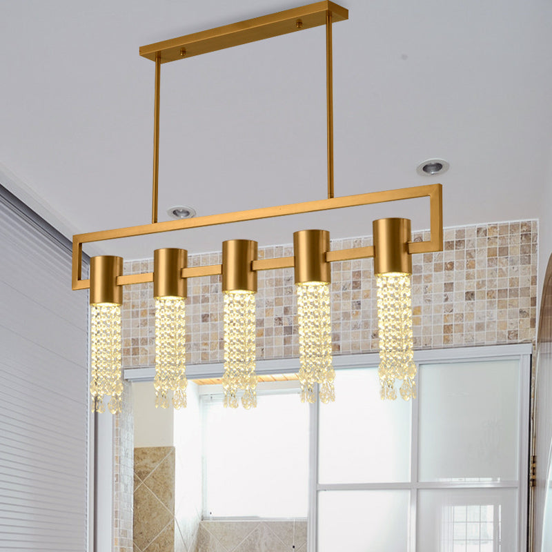 Brass 15-Light Island Pendant Postmodern Crystal Draping Linear Suspended Lighting Fixture Clearhalo 'Ceiling Lights' 'Island Lights' Lighting' 920506
