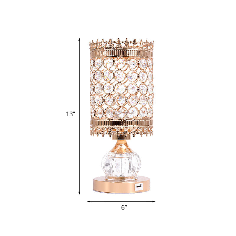 Gourd/Cylinder Living Room Table Lamp Mid-Century Crystal Single-Bulb Gold Nightstand Light Clearhalo 'Lamps' 'Table Lamps' Lighting' 920512