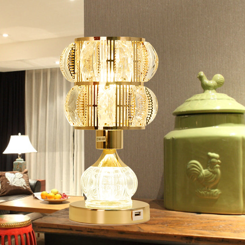 Gourd/Cylinder Living Room Table Lamp Mid-Century Crystal Single-Bulb Gold Nightstand Light Clearhalo 'Lamps' 'Table Lamps' Lighting' 920520