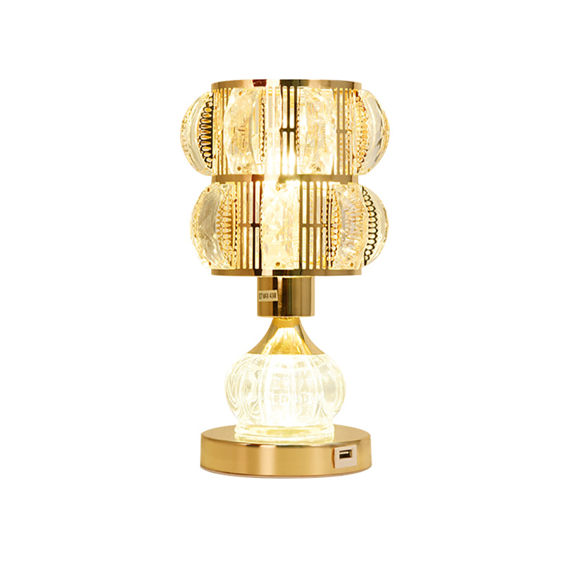 Gourd/Cylinder Living Room Table Lamp Mid-Century Crystal Single-Bulb Gold Nightstand Light Clearhalo 'Lamps' 'Table Lamps' Lighting' 920521