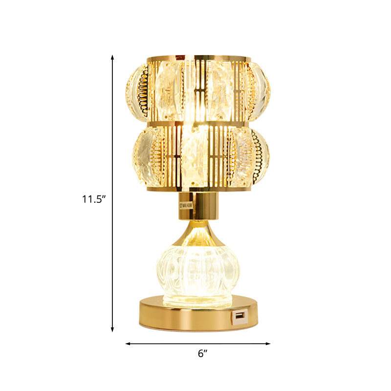 Gourd/Cylinder Living Room Table Lamp Mid-Century Crystal Single-Bulb Gold Nightstand Light Clearhalo 'Lamps' 'Table Lamps' Lighting' 920522