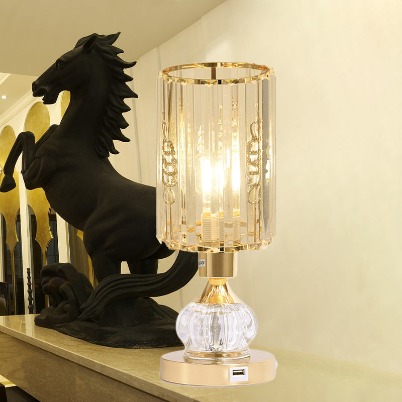 Gourd/Cylinder Living Room Table Lamp Mid-Century Crystal Single-Bulb Gold Nightstand Light Clearhalo 'Lamps' 'Table Lamps' Lighting' 920530