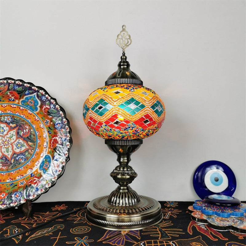 Art Deco Incense Burner Desk Light 1-Bulb Handcrafted Stained Glass Table Lamp in White/Beige/Yellow Rose Red Clearhalo 'Lamps' 'Table Lamps' Lighting' 920744