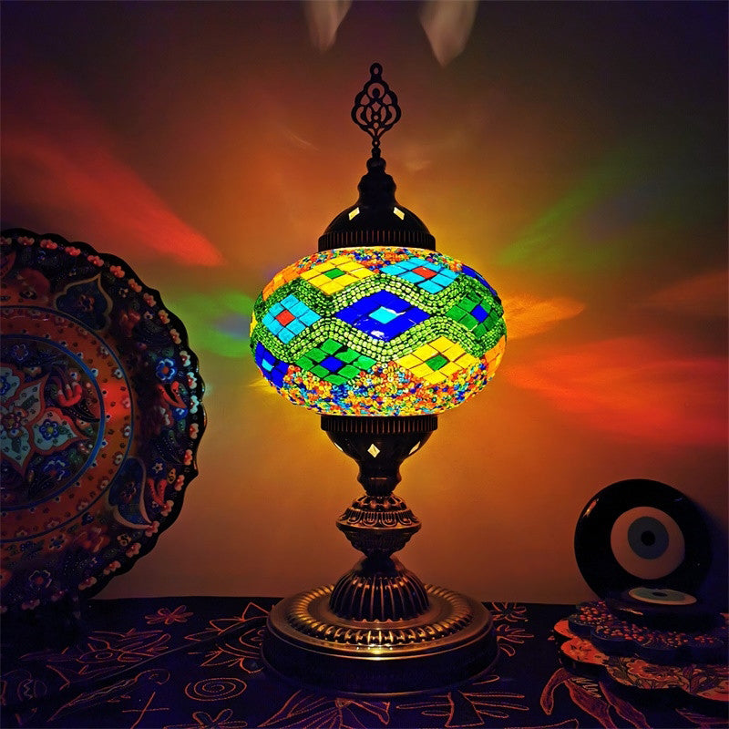 Art Deco Incense Burner Desk Light 1-Bulb Handcrafted Stained Glass Table Lamp in White/Beige/Yellow Clearhalo 'Lamps' 'Table Lamps' Lighting' 920746