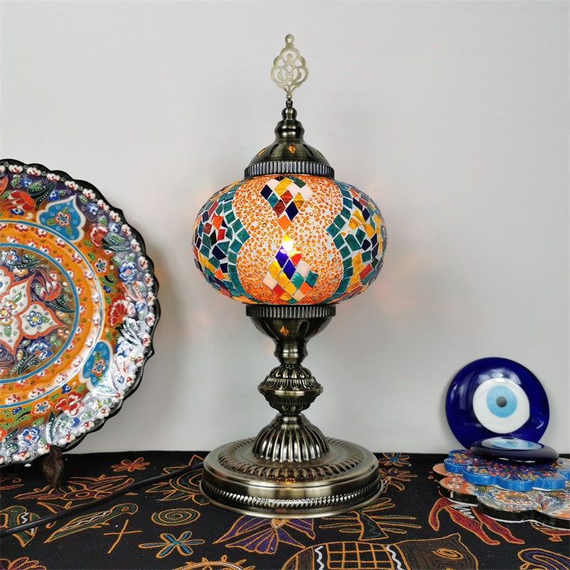 Art Deco Incense Burner Desk Light 1-Bulb Handcrafted Stained Glass Table Lamp in White/Beige/Yellow Beige Clearhalo 'Lamps' 'Table Lamps' Lighting' 920750