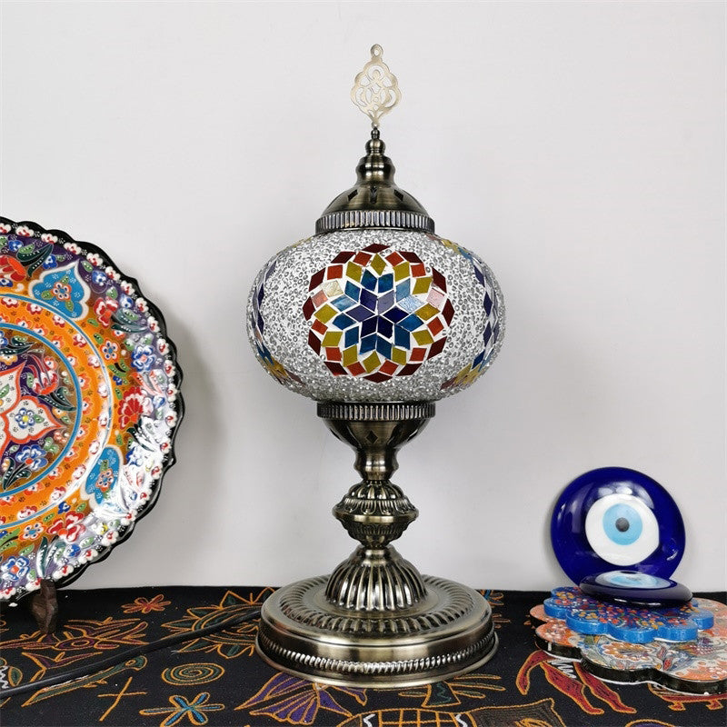 Art Deco Incense Burner Desk Light 1-Bulb Handcrafted Stained Glass Table Lamp in White/Beige/Yellow Clearhalo 'Lamps' 'Table Lamps' Lighting' 920754