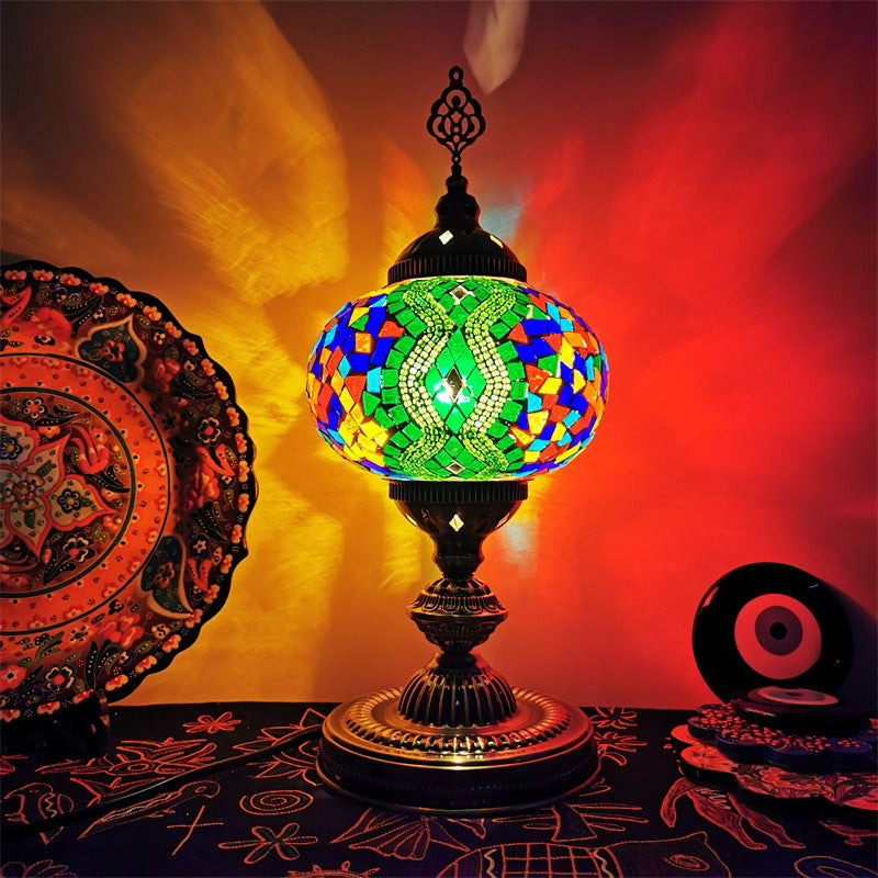 Art Deco Incense Burner Desk Light 1-Bulb Handcrafted Stained Glass Table Lamp in White/Beige/Yellow Clearhalo 'Lamps' 'Table Lamps' Lighting' 920755