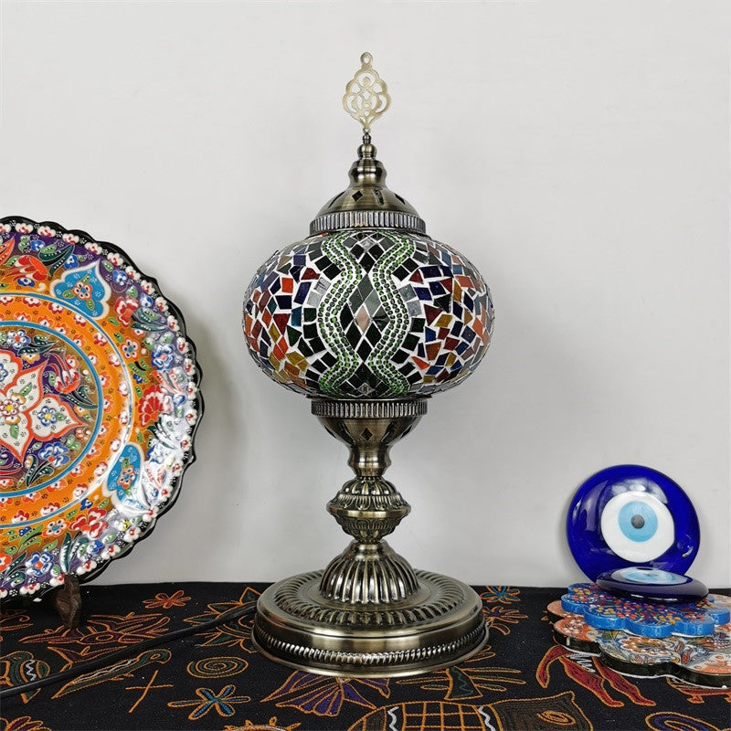 Art Deco Incense Burner Desk Light 1-Bulb Handcrafted Stained Glass Table Lamp in White/Beige/Yellow Clearhalo 'Lamps' 'Table Lamps' Lighting' 920757