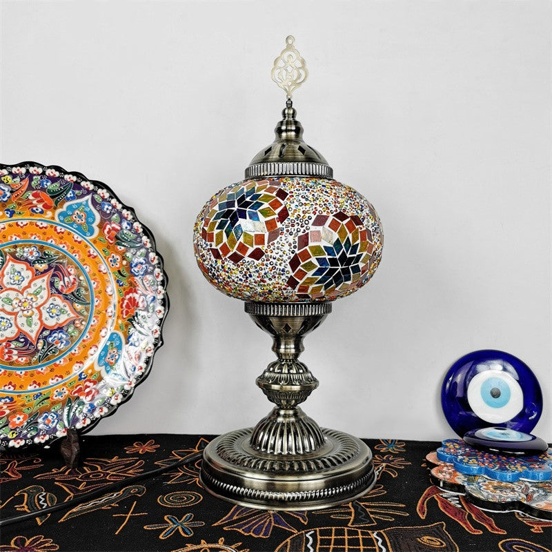 Art Deco Incense Burner Desk Light 1-Bulb Handcrafted Stained Glass Table Lamp in White/Beige/Yellow Clearhalo 'Lamps' 'Table Lamps' Lighting' 920760