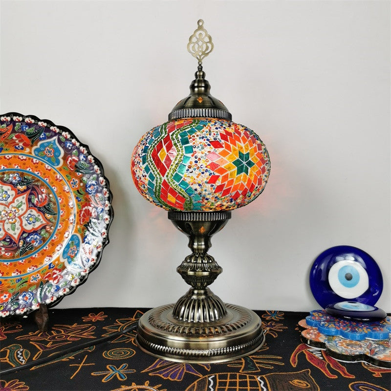 Art Deco Incense Burner Desk Light 1-Bulb Handcrafted Stained Glass Table Lamp in White/Beige/Yellow Light Blue Clearhalo 'Lamps' 'Table Lamps' Lighting' 920762