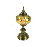 Amber Glass Brass Table Lighting Teapot/Oval 1 Bulb Bohemia Nightstand Light for Bedroom, 14"/16" Tall Clearhalo 'Lamps' 'Table Lamps' Lighting' 920960