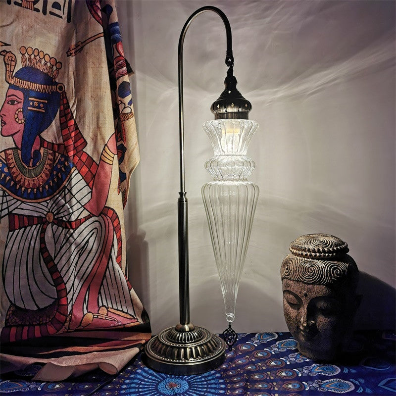 Gourd/Fish Bedroom Night Light Art Deco Clear Prismatic Glass Single Head Bronze Nightstand Lamp Clearhalo 'Lamps' 'Table Lamps' Lighting' 920970