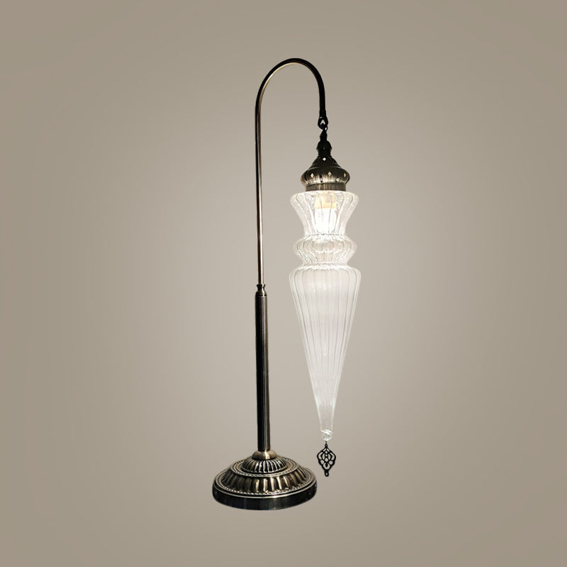 Gourd/Fish Bedroom Night Light Art Deco Clear Prismatic Glass Single Head Bronze Nightstand Lamp Clearhalo 'Lamps' 'Table Lamps' Lighting' 920973