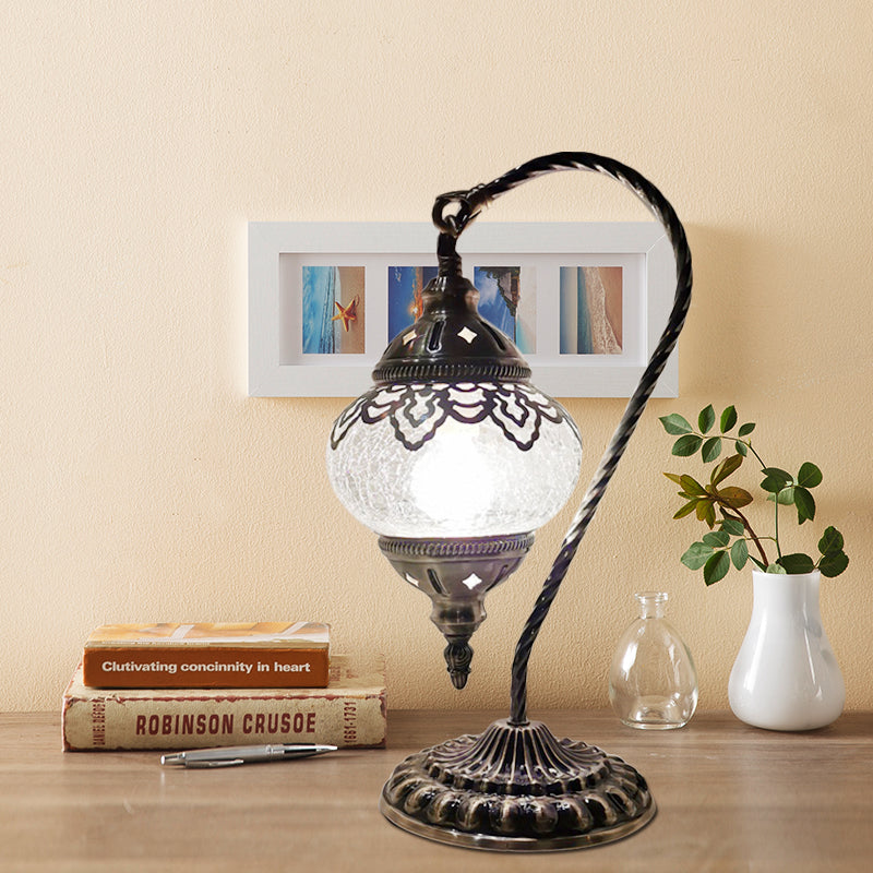 Crackle Glass Bronze Desk Light Elliptical 1 Light Turkish Night Lamp with Curving Arm, 15"/18"/21" High Clearhalo 'Lamps' 'Table Lamps' Lighting' 920999