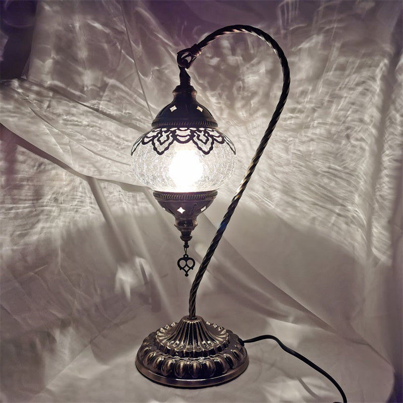 Crackle Glass Bronze Desk Light Elliptical 1 Light Turkish Night Lamp with Curving Arm, 15"/18"/21" High Clearhalo 'Lamps' 'Table Lamps' Lighting' 921004