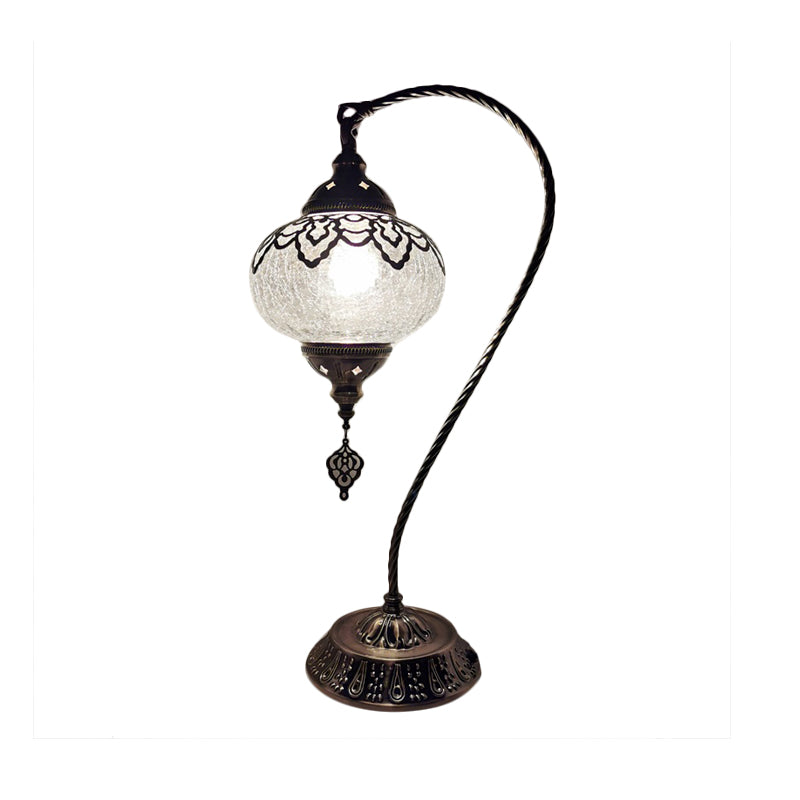Crackle Glass Bronze Desk Light Elliptical 1 Light Turkish Night Lamp with Curving Arm, 15"/18"/21" High Bronze 21" Clearhalo 'Lamps' 'Table Lamps' Lighting' 921008