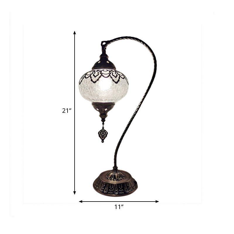 Crackle Glass Bronze Desk Light Elliptical 1 Light Turkish Night Lamp with Curving Arm, 15"/18"/21" High Clearhalo 'Lamps' 'Table Lamps' Lighting' 921009