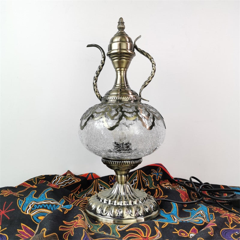 Bronze Teapot Table Lighting Turkish Crackle Glass 6.5"/7" W 1 Bulb Living Room Nightstand Light Clearhalo 'Lamps' 'Table Lamps' Lighting' 921021